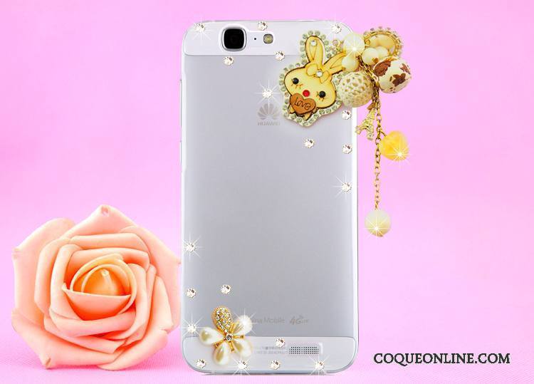 Huawei Ascend G7 Or Coque De Téléphone Étui Transparent Protection Strass Cou Suspendu