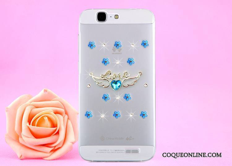 Huawei Ascend G7 Or Coque De Téléphone Étui Transparent Protection Strass Cou Suspendu