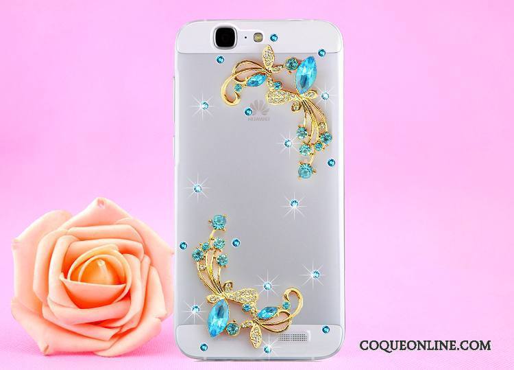 Huawei Ascend G7 Or Coque De Téléphone Étui Transparent Protection Strass Cou Suspendu