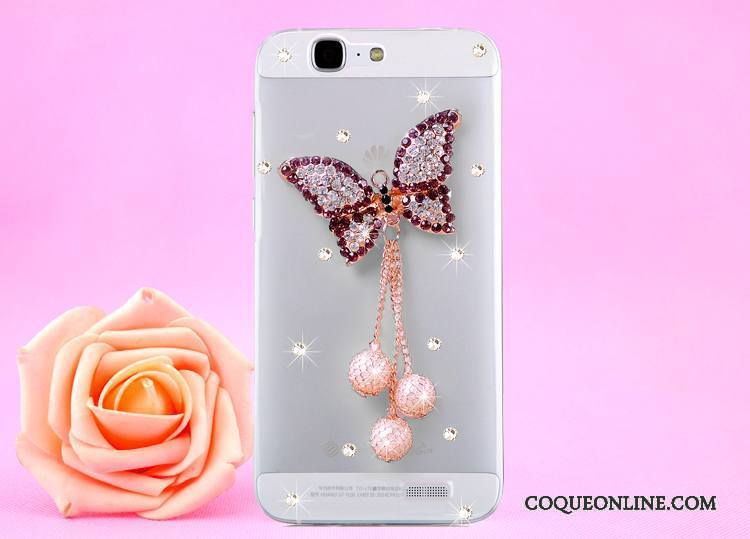 Huawei Ascend G7 Or Coque De Téléphone Étui Transparent Protection Strass Cou Suspendu