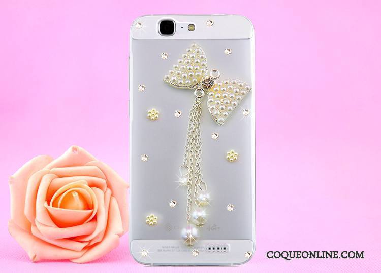 Huawei Ascend G7 Or Coque De Téléphone Étui Transparent Protection Strass Cou Suspendu