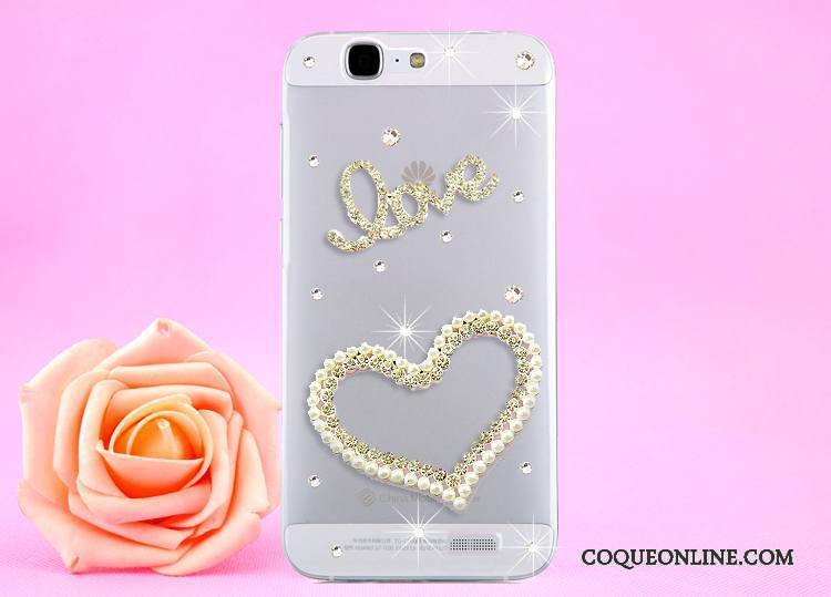 Huawei Ascend G7 Or Coque De Téléphone Étui Transparent Protection Strass Cou Suspendu