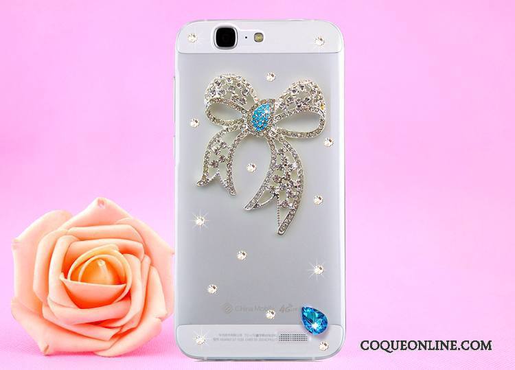 Huawei Ascend G7 Or Coque De Téléphone Étui Transparent Protection Strass Cou Suspendu