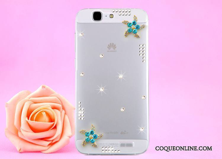 Huawei Ascend G7 Or Coque De Téléphone Étui Transparent Protection Strass Cou Suspendu