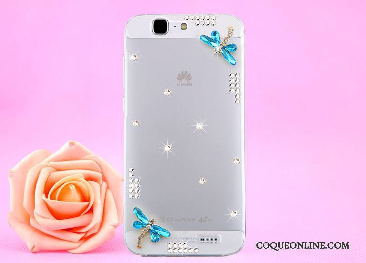 Huawei Ascend G7 Or Coque De Téléphone Étui Transparent Protection Strass Cou Suspendu