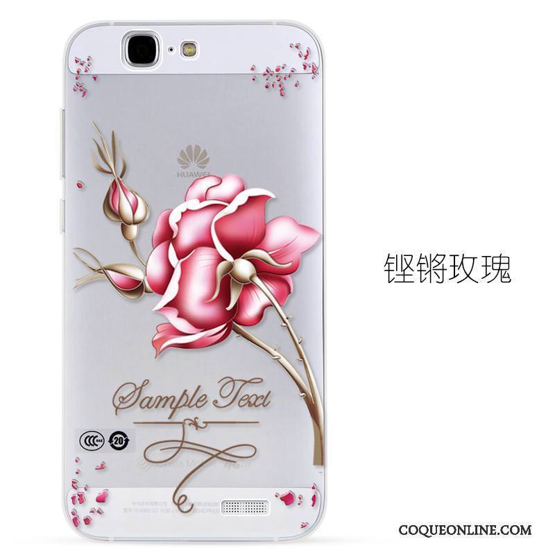 Huawei Ascend G7 Protection Transparent Silicone Rose Gaufrage Étui Coque