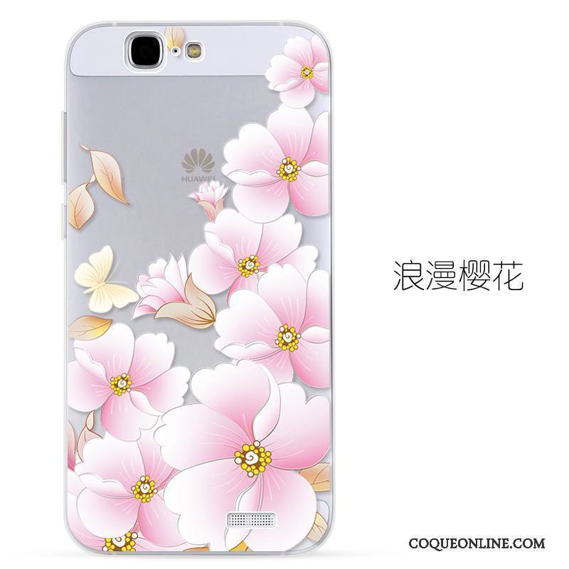 Huawei Ascend G7 Protection Transparent Silicone Rose Gaufrage Étui Coque