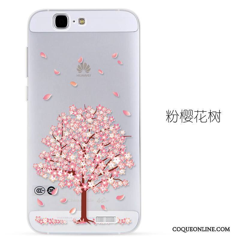 Huawei Ascend G7 Protection Transparent Silicone Rose Gaufrage Étui Coque