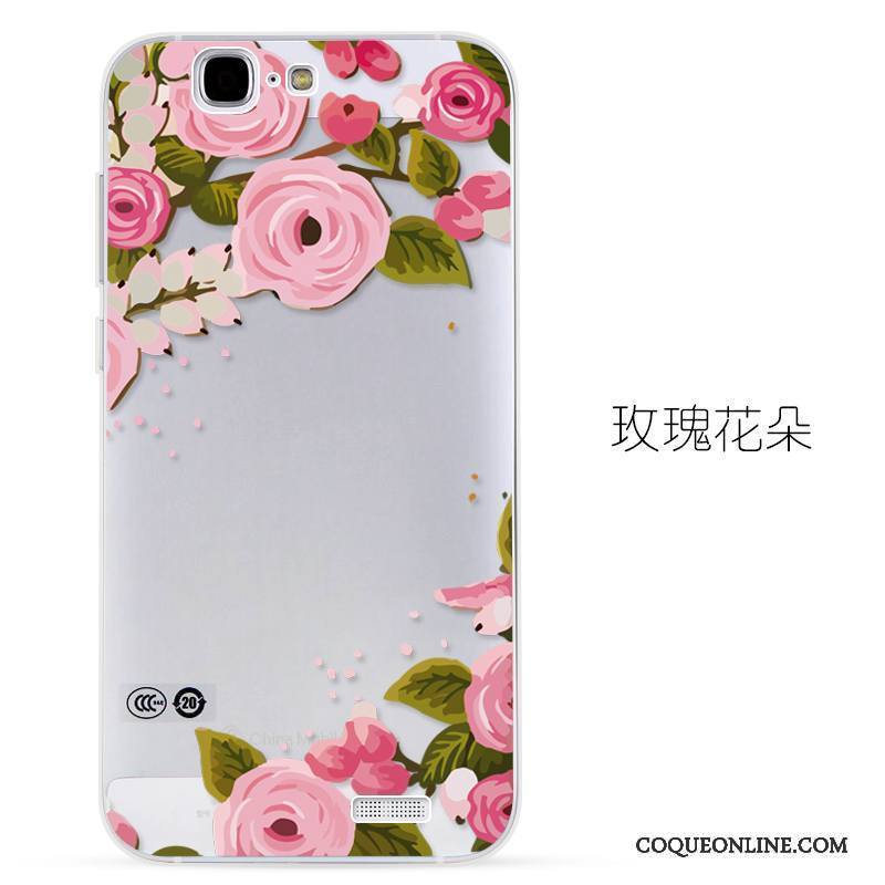 Huawei Ascend G7 Protection Transparent Silicone Rose Gaufrage Étui Coque