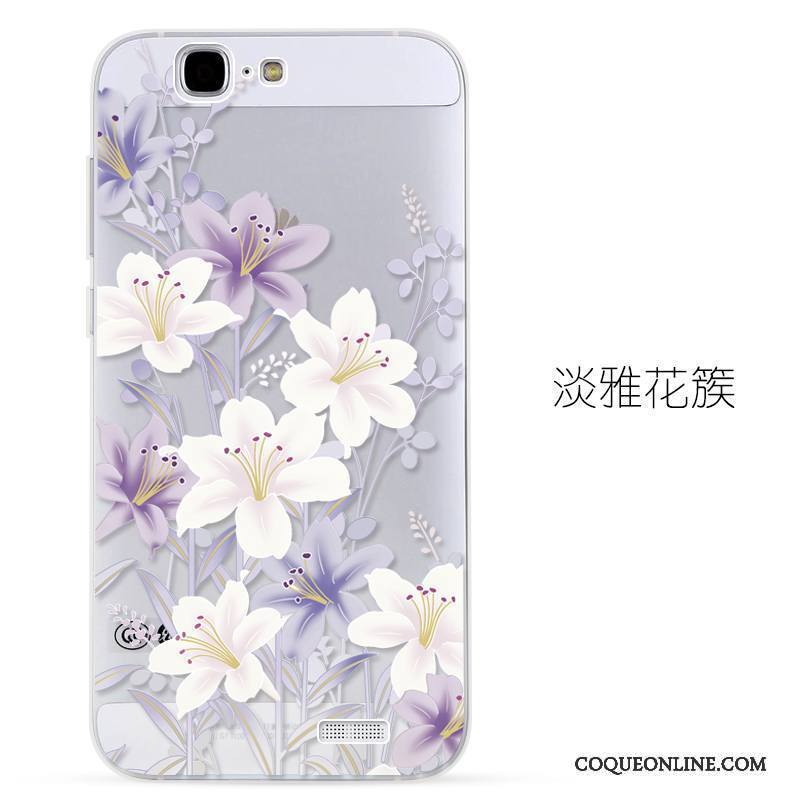 Huawei Ascend G7 Protection Transparent Silicone Rose Gaufrage Étui Coque