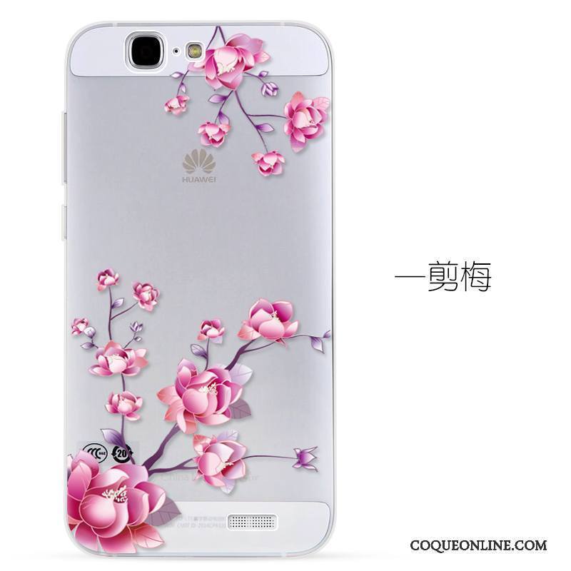 Huawei Ascend G7 Protection Transparent Silicone Rose Gaufrage Étui Coque