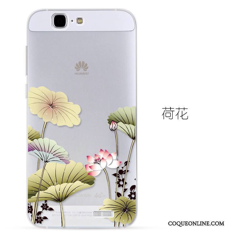 Huawei Ascend G7 Protection Transparent Silicone Rose Gaufrage Étui Coque