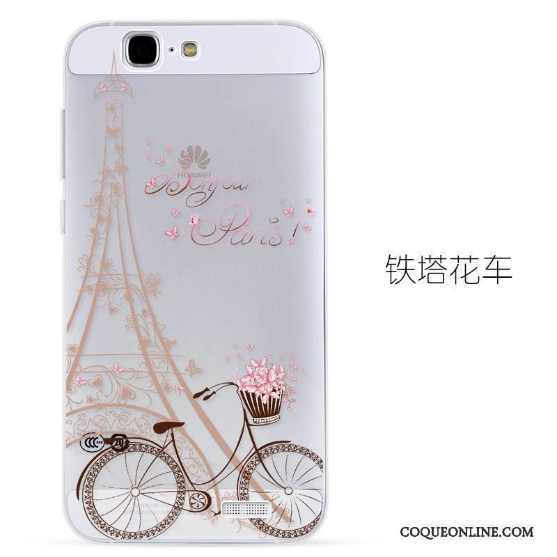 Huawei Ascend G7 Protection Transparent Silicone Rose Gaufrage Étui Coque