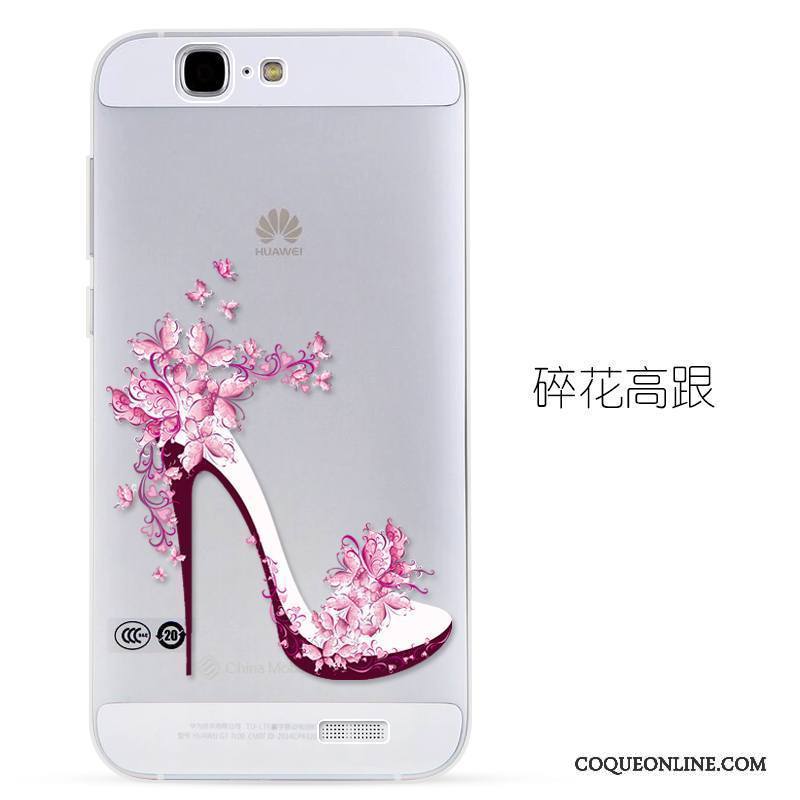 Huawei Ascend G7 Protection Transparent Silicone Rose Gaufrage Étui Coque