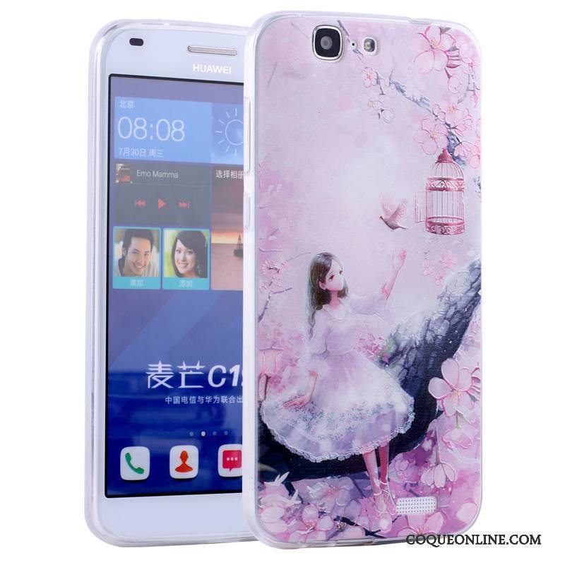 Huawei Ascend G7 Tout Compris Coque De Téléphone Fluide Doux Rose Incassable Dessin Animé Silicone