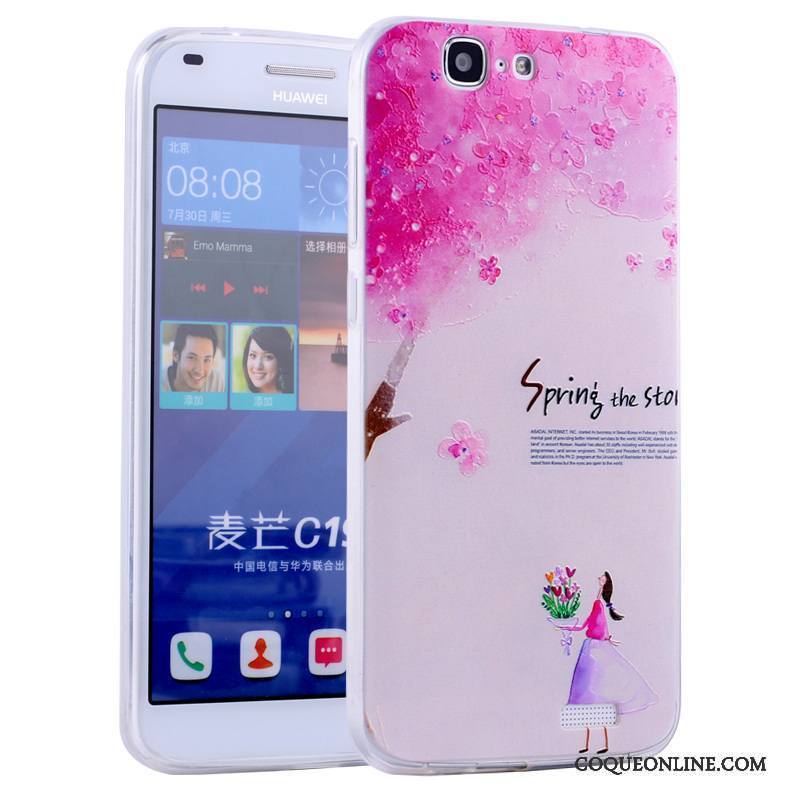 Huawei Ascend G7 Tout Compris Coque De Téléphone Fluide Doux Rose Incassable Dessin Animé Silicone