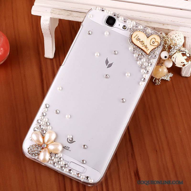 Huawei Ascend G7 Étui Noir Difficile Transparent Strass Coque De Téléphone Protection