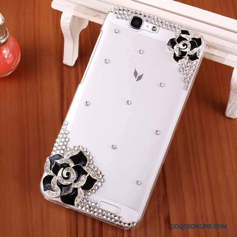 Huawei Ascend G7 Étui Noir Difficile Transparent Strass Coque De Téléphone Protection