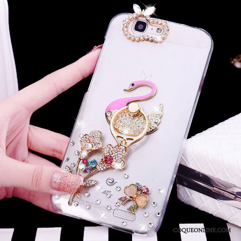 Huawei Ascend G7 Étui Rose Strass Coque De Téléphone Tendance Anneau