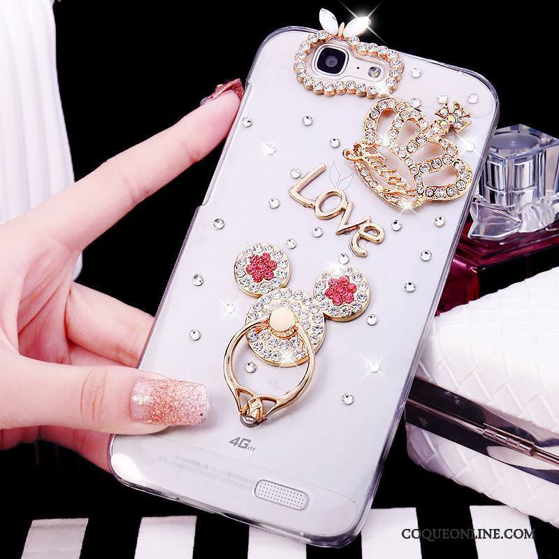 Huawei Ascend G7 Étui Rose Strass Coque De Téléphone Tendance Anneau