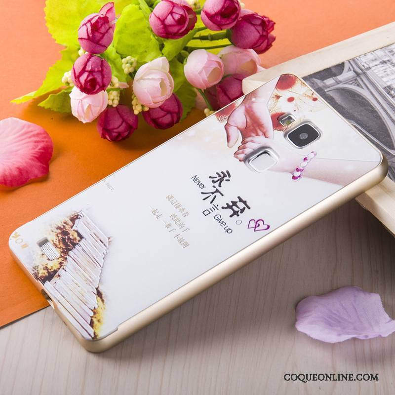 Huawei Ascend Mate 7 Coque Gaufrage Or Border Téléphone Portable Peinture Métal Rose