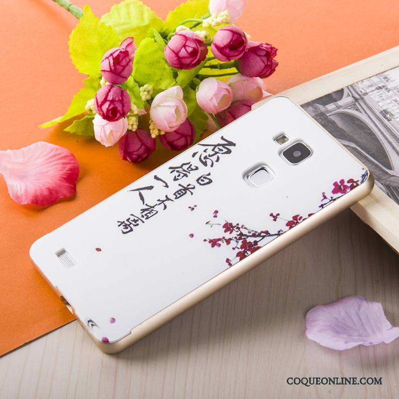 Huawei Ascend Mate 7 Coque Gaufrage Or Border Téléphone Portable Peinture Métal Rose