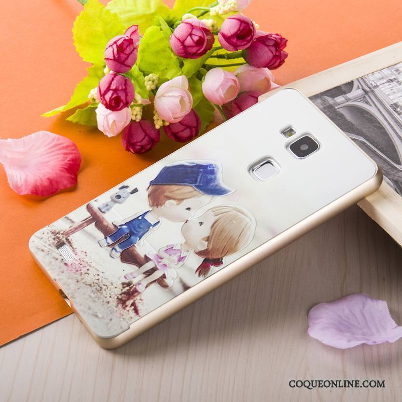 Huawei Ascend Mate 7 Coque Gaufrage Or Border Téléphone Portable Peinture Métal Rose