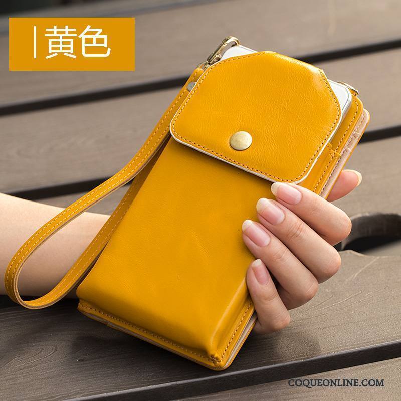 Huawei Ascend Mate 7 Coque Jours Téléphone Portable Cuir Véritable Portefeuille Jaune Cou Suspendu Sac