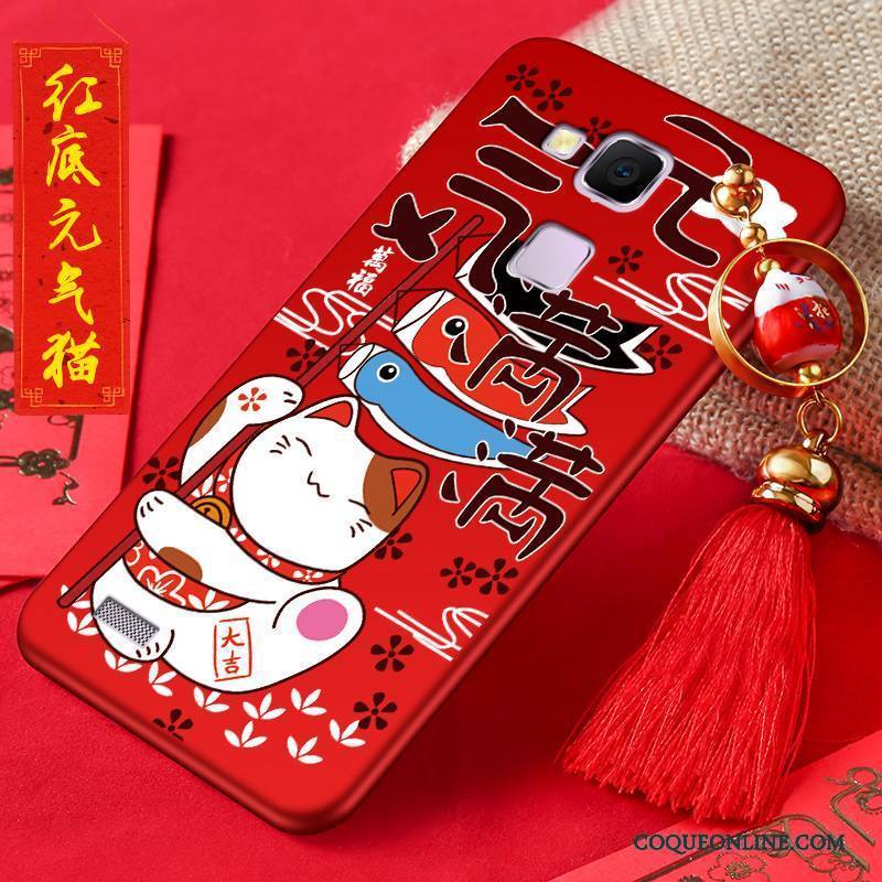 Huawei Ascend Mate 7 Coque Nouveau Silicone Étui Protection Rouge Richesse Chat