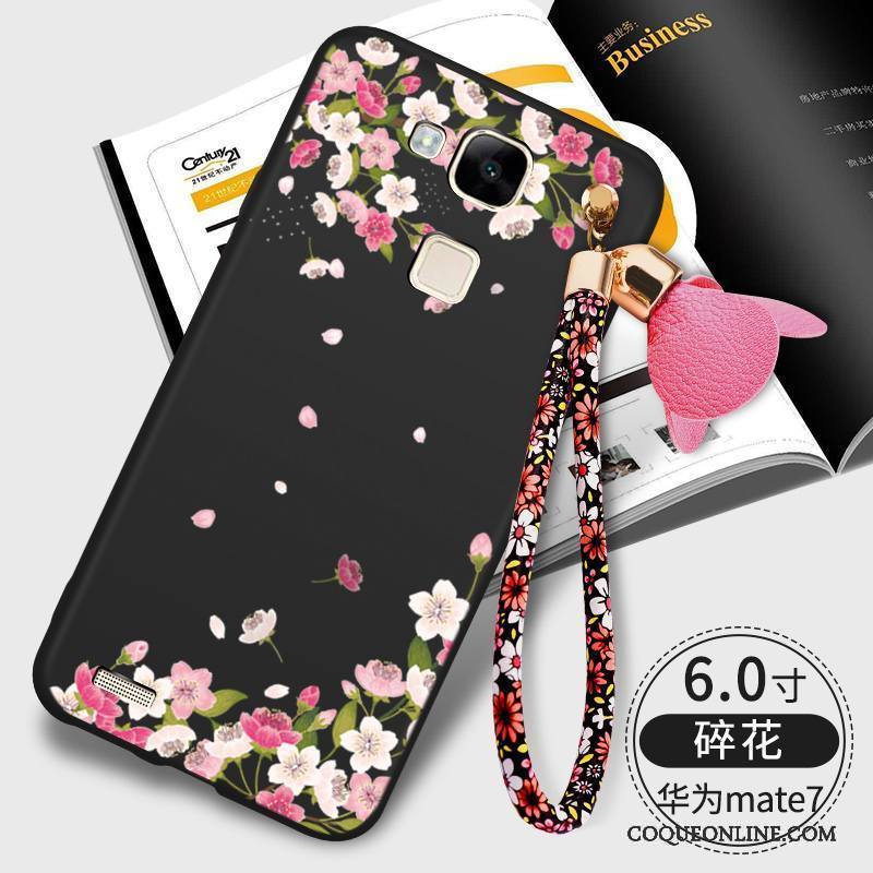 Huawei Ascend Mate 7 Coque Étui Fluide Doux Tout Compris Noir Créatif Silicone Délavé En Daim