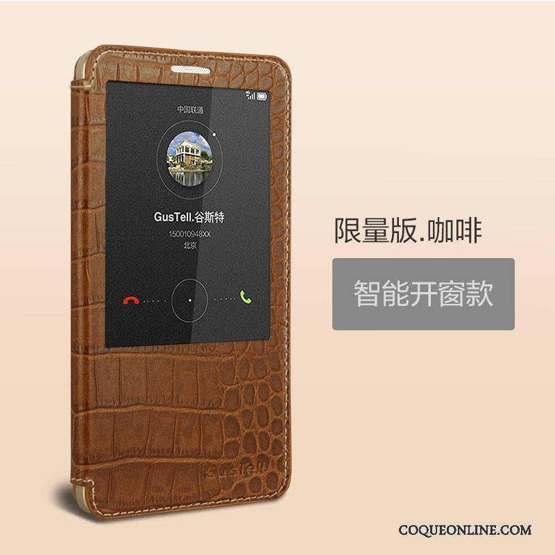 Huawei Ascend Mate 7 Dormance Protection Coque Vin Rouge Étui Cuir Véritable Téléphone Portable