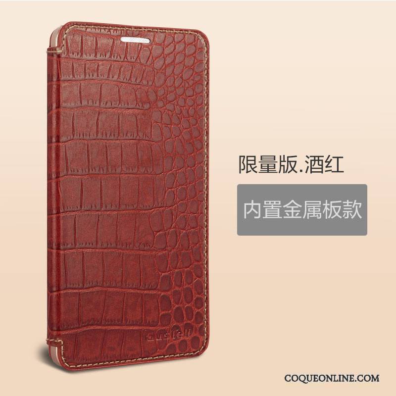 Huawei Ascend Mate 7 Dormance Protection Coque Vin Rouge Étui Cuir Véritable Téléphone Portable