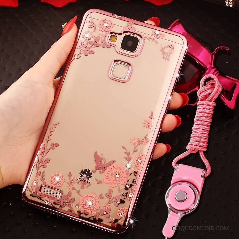 Huawei Ascend Mate 7 Strass Rose Silicone Étui Tout Compris Anneau Coque De Téléphone