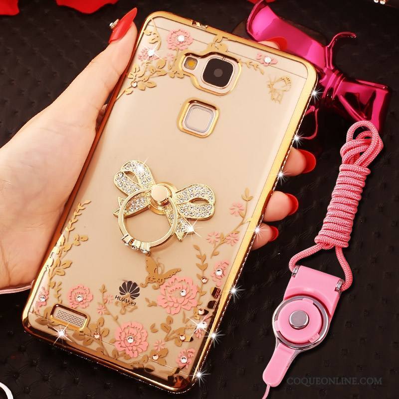 Huawei Ascend Mate 7 Strass Rose Silicone Étui Tout Compris Anneau Coque De Téléphone