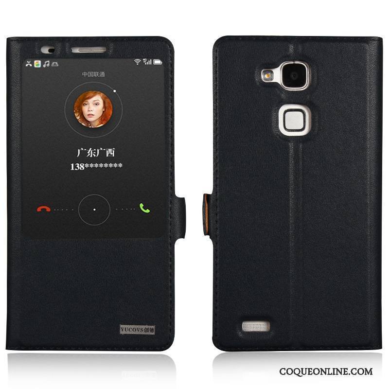 Huawei Ascend Mate 7 Téléphone Portable Coque De Téléphone Étui Protection Jaune Cuir Véritable Étui En Cuir