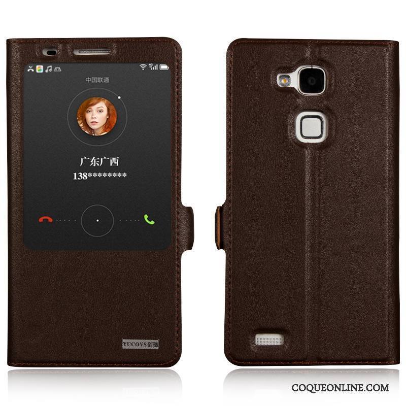 Huawei Ascend Mate 7 Téléphone Portable Coque De Téléphone Étui Protection Jaune Cuir Véritable Étui En Cuir