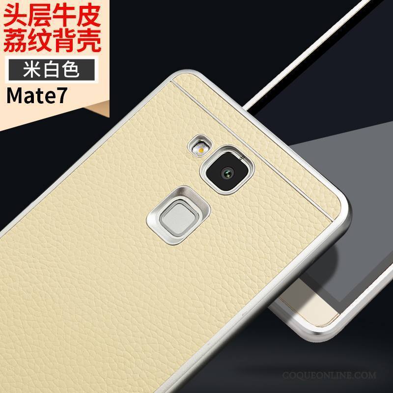 Huawei Ascend Mate 7 Étui Border Métal Marron Coque Étui En Cuir Incassable