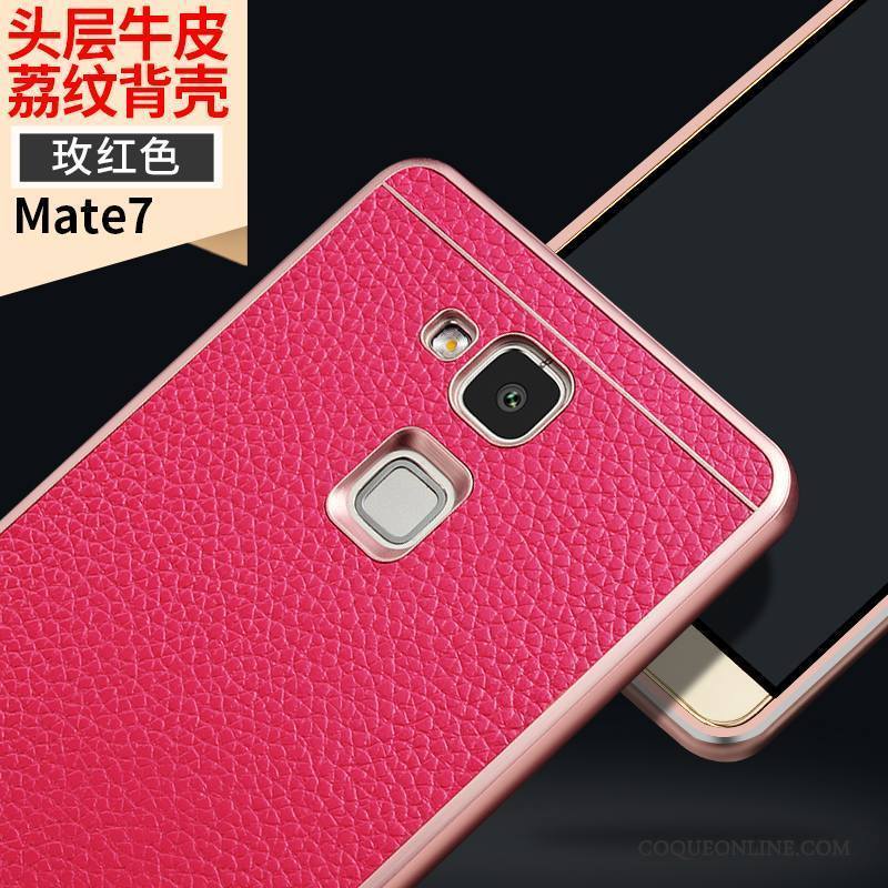 Huawei Ascend Mate 7 Étui Border Métal Marron Coque Étui En Cuir Incassable