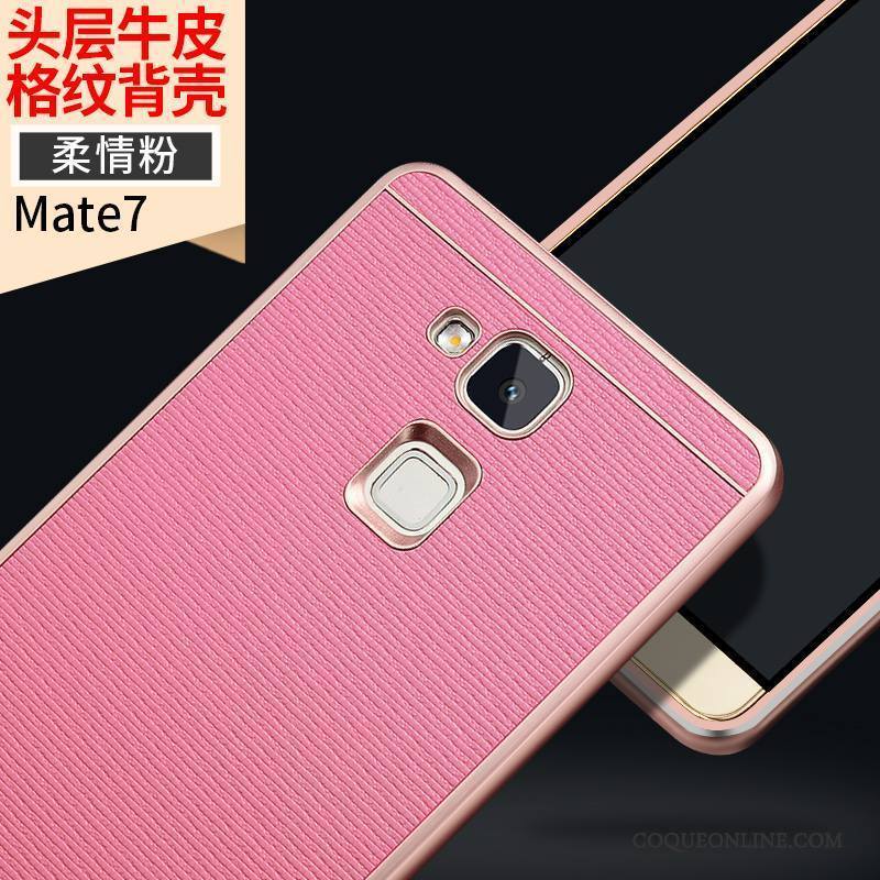 Huawei Ascend Mate 7 Étui Border Métal Marron Coque Étui En Cuir Incassable