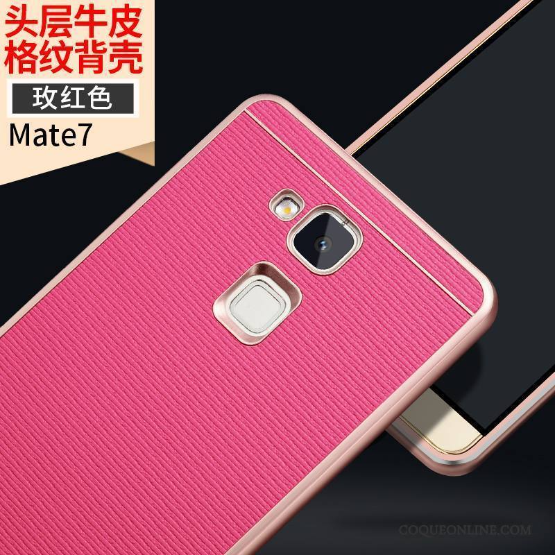 Huawei Ascend Mate 7 Étui Border Métal Marron Coque Étui En Cuir Incassable