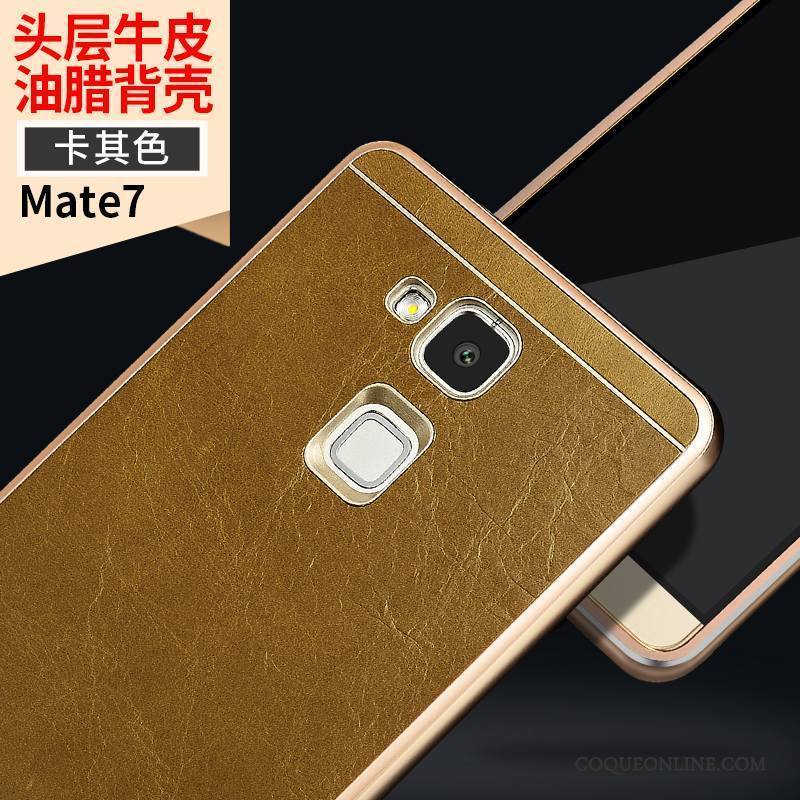 Huawei Ascend Mate 7 Étui Border Métal Marron Coque Étui En Cuir Incassable