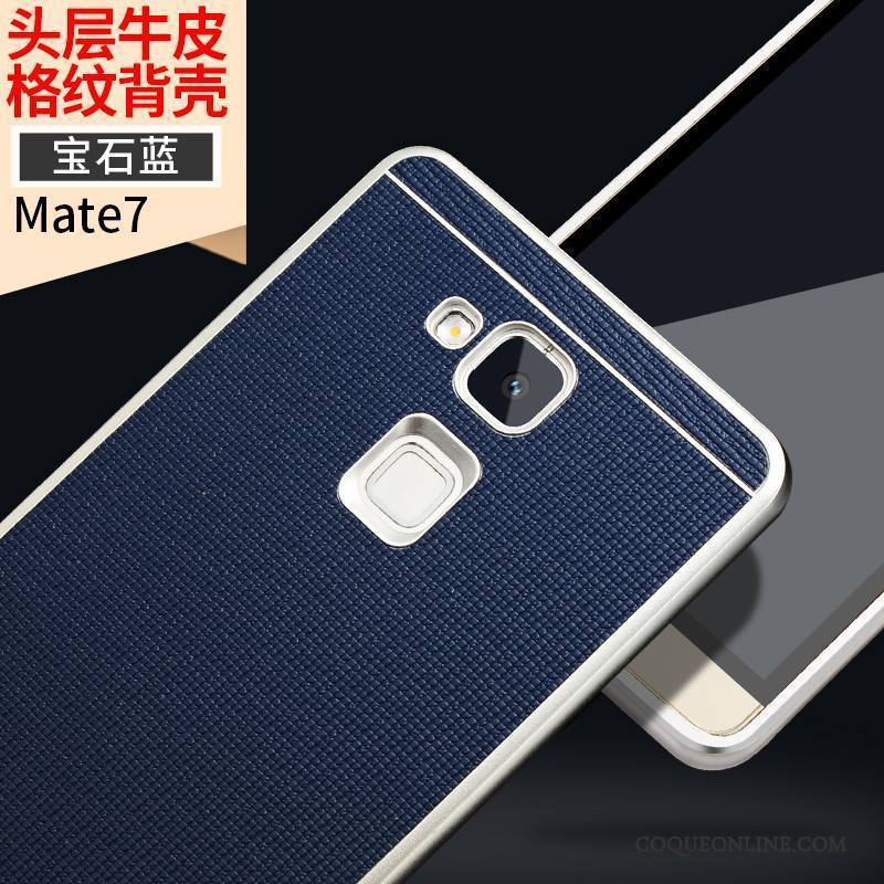 Huawei Ascend Mate 7 Étui Border Métal Marron Coque Étui En Cuir Incassable