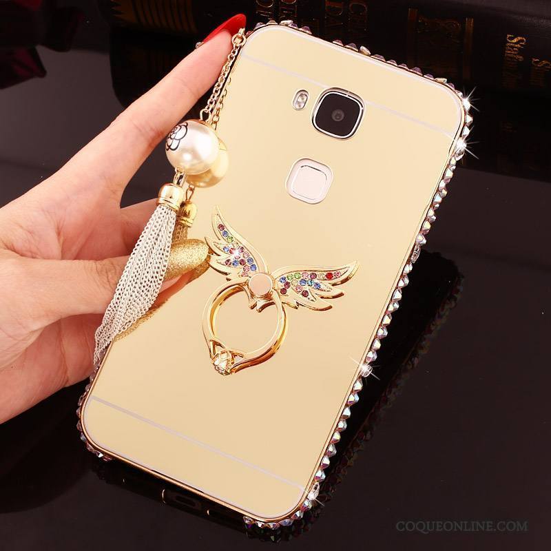 Huawei G7 Plus Coque De Téléphone Métal Incassable Border Strass Difficile Rose