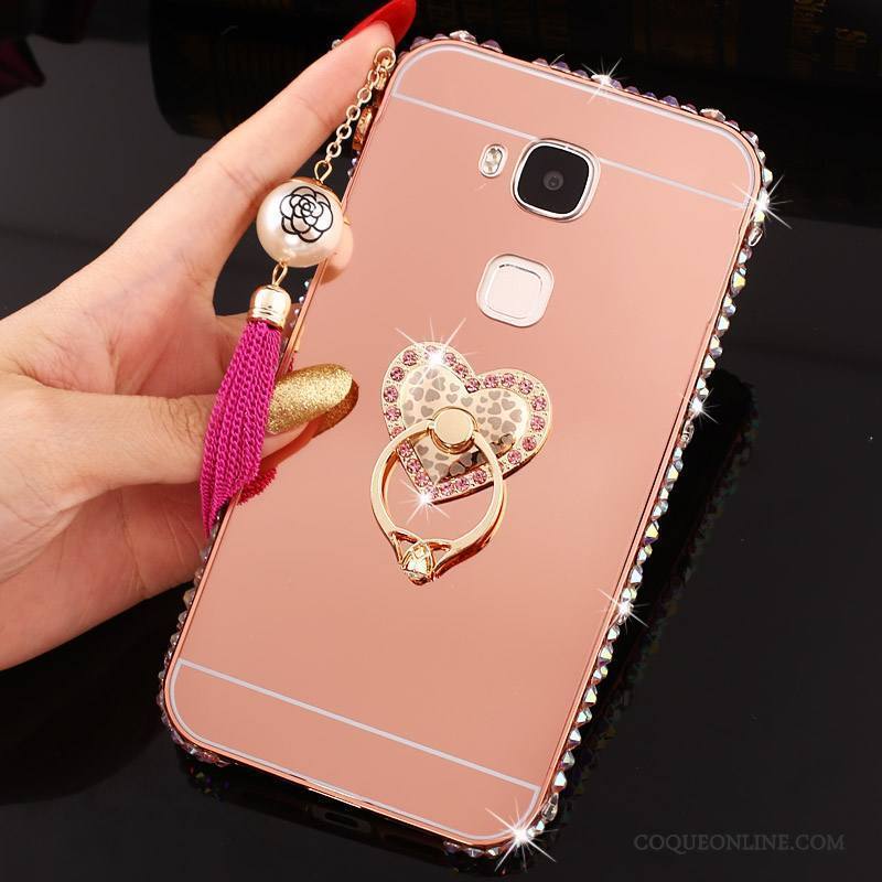 Huawei G7 Plus Coque De Téléphone Métal Incassable Border Strass Difficile Rose