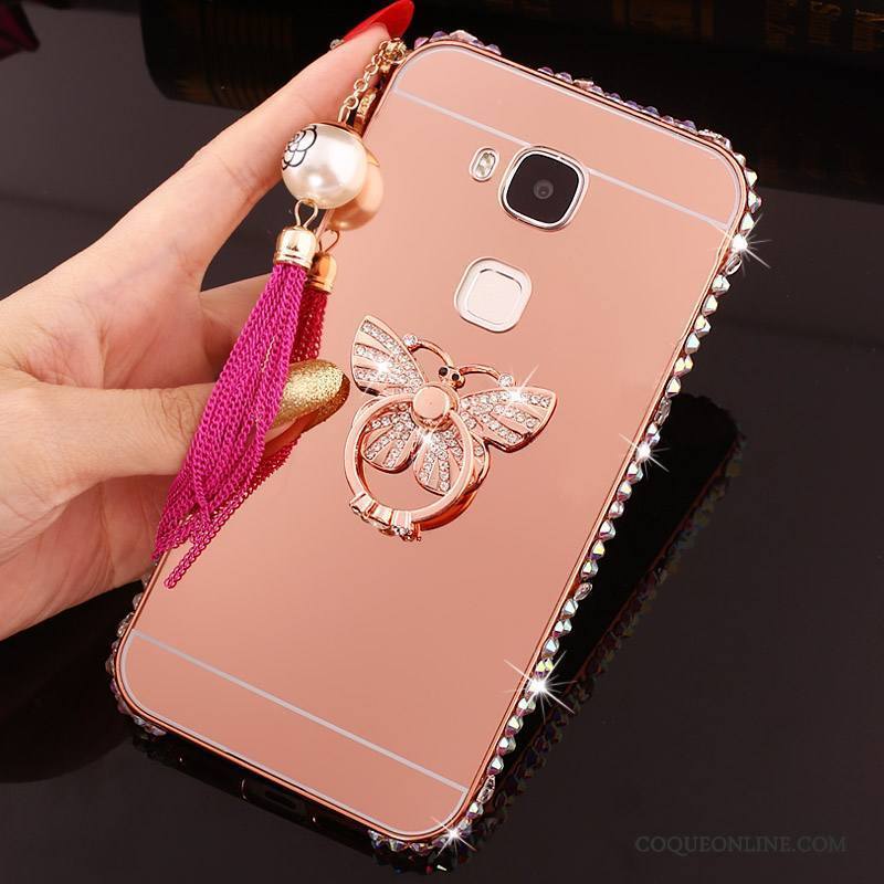 Huawei G7 Plus Coque De Téléphone Métal Incassable Border Strass Difficile Rose