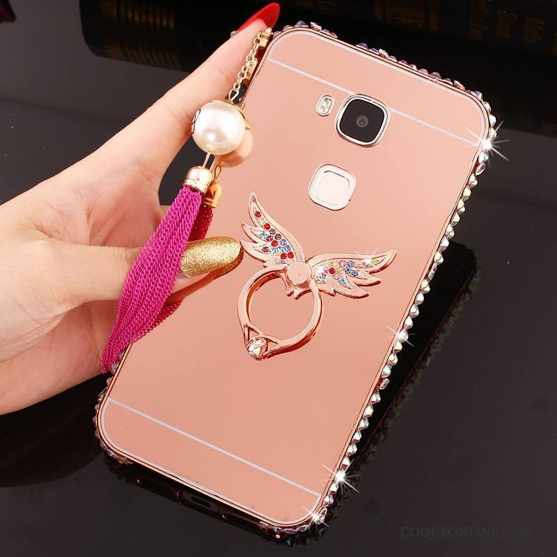 Huawei G7 Plus Coque De Téléphone Métal Incassable Border Strass Difficile Rose