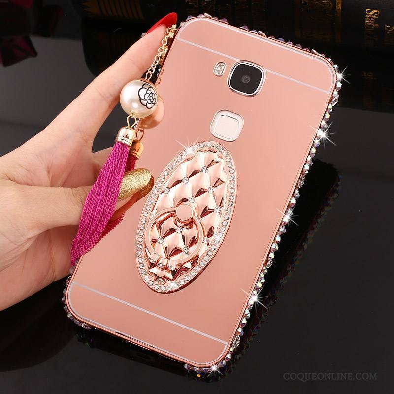 Huawei G7 Plus Coque De Téléphone Métal Incassable Border Strass Difficile Rose