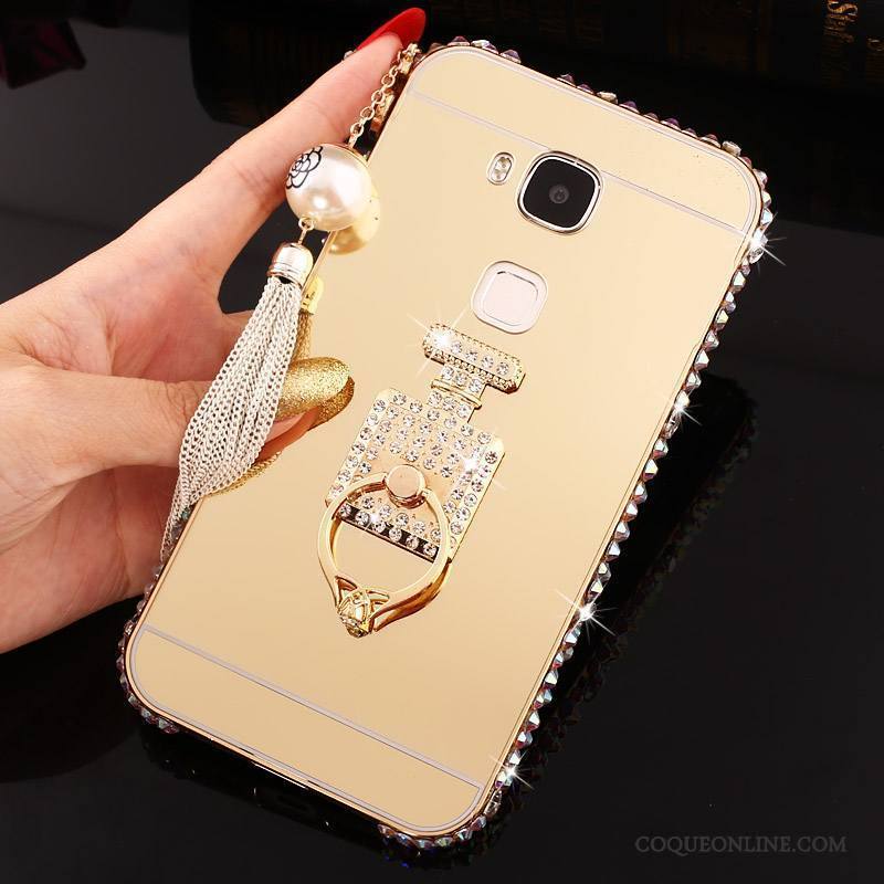 Huawei G7 Plus Coque De Téléphone Métal Incassable Border Strass Difficile Rose