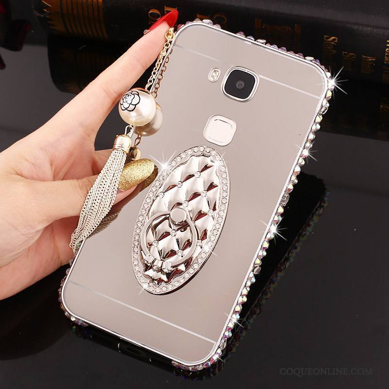 Huawei G7 Plus Coque De Téléphone Métal Incassable Border Strass Difficile Rose