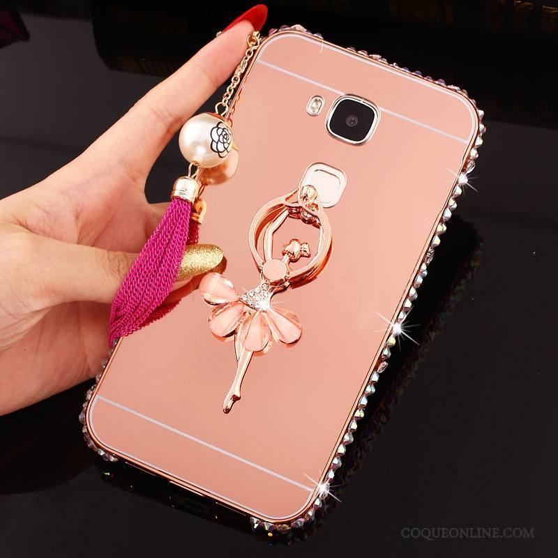 Huawei G7 Plus Coque De Téléphone Métal Incassable Border Strass Difficile Rose